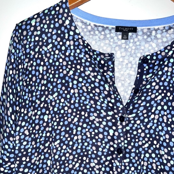 Talbots Polka Dot Print Button Down Cardigan Sweater Sz Large Petite - Picture 2 of 5